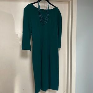 Talbots Green Dress w/Beaded Necklace